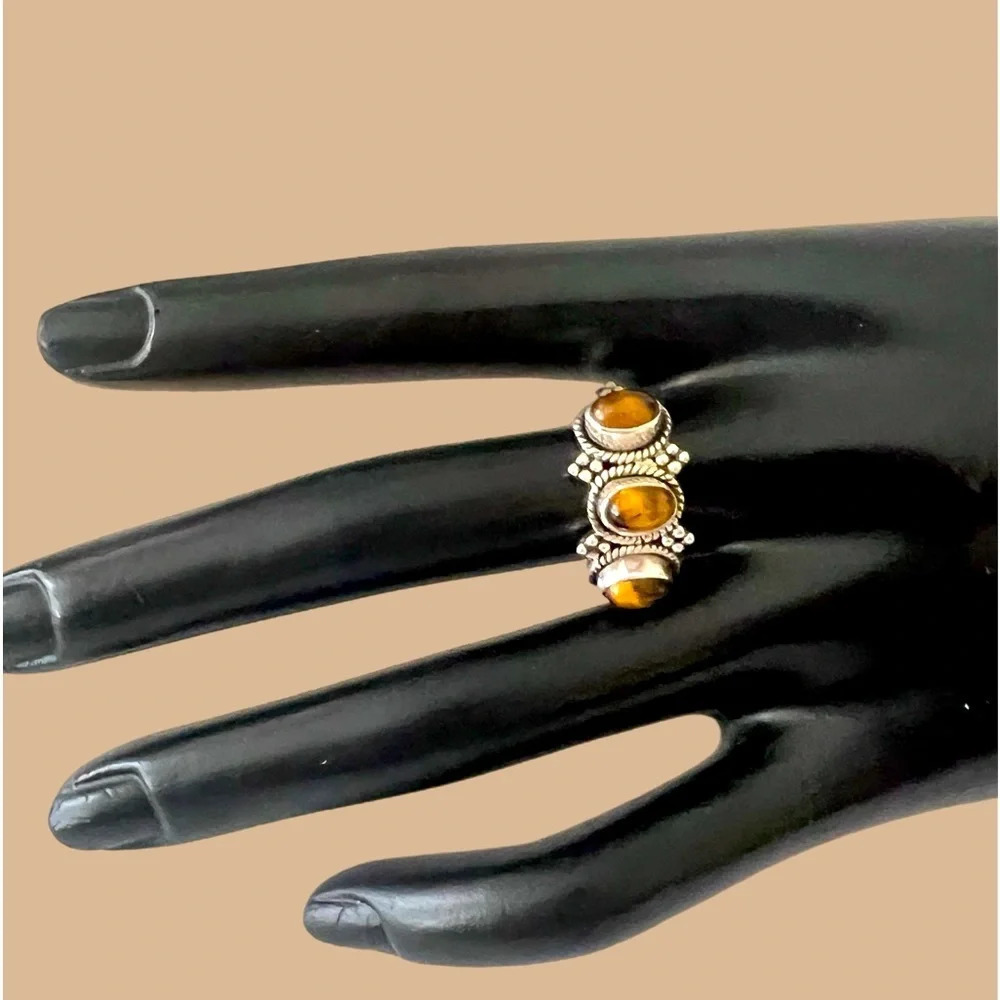 Doug Paulus DP India Sterling Silver Triple Oval Tigers Eye Ring - Size 9.